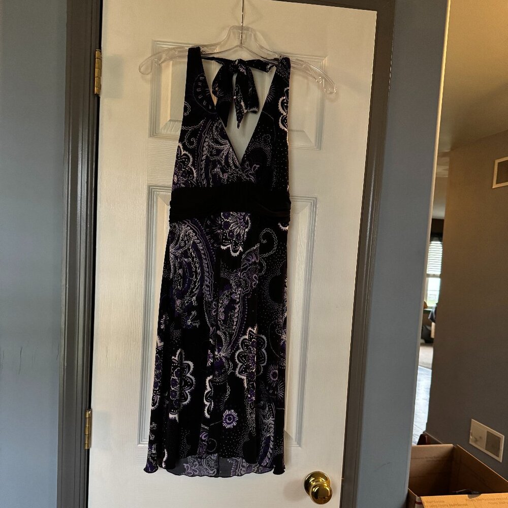 Size L Purple & Black Paisley Design Halter Neck SunDress EUC